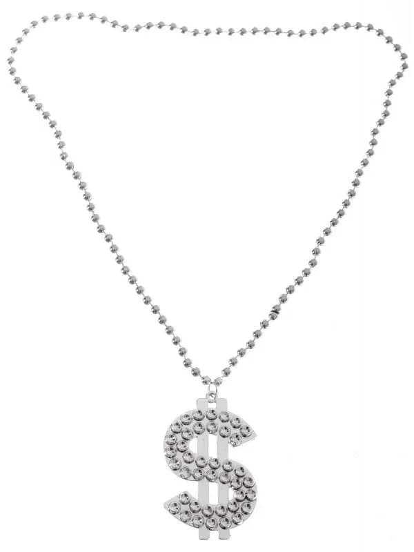 Silver Dollar Sign Bling Necklace