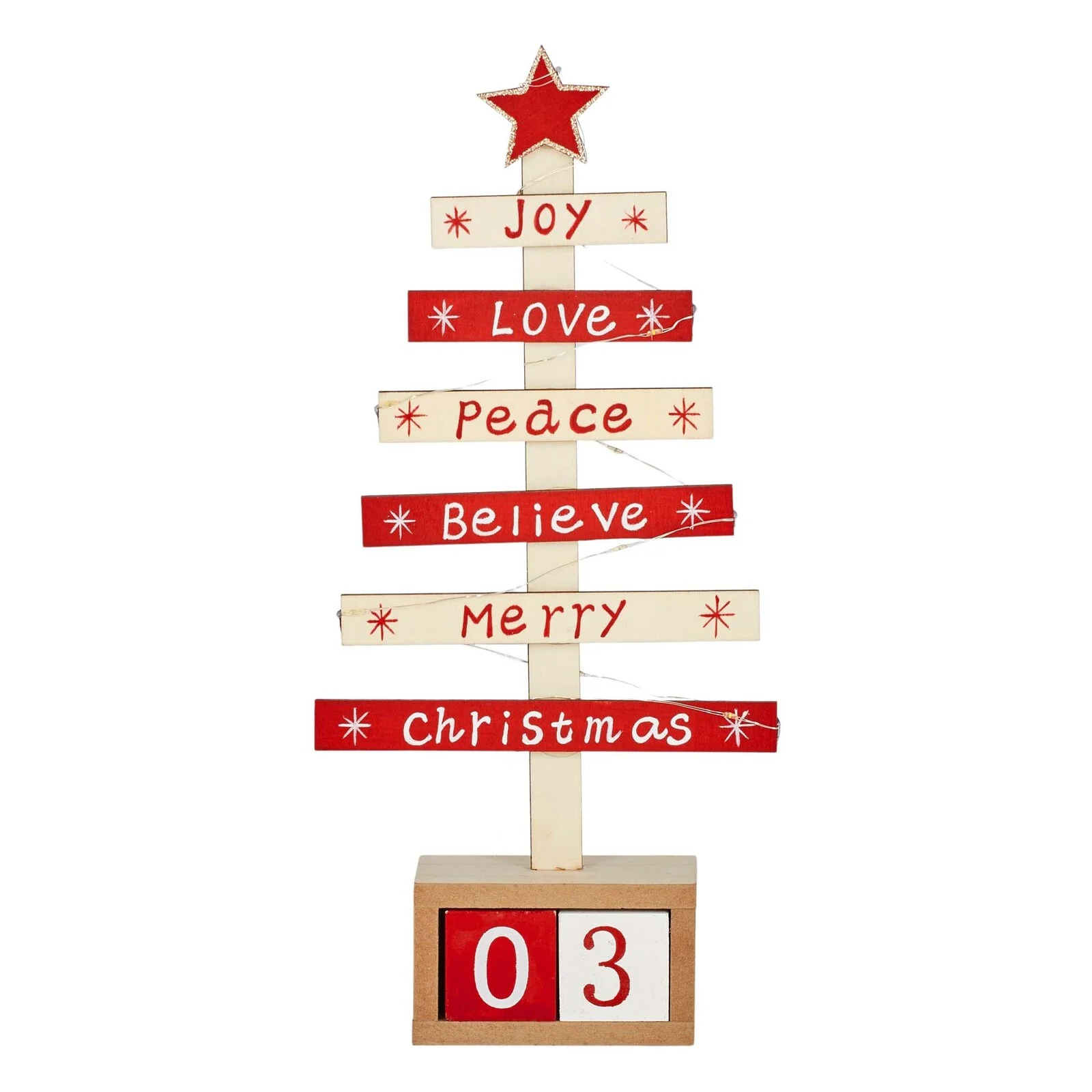 Wood Tree Christmas Advent Countdown Decoration (17x5x36cm)