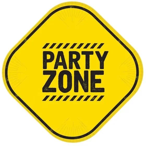 23cm Construction Party Square Paper Plates - Pk 8