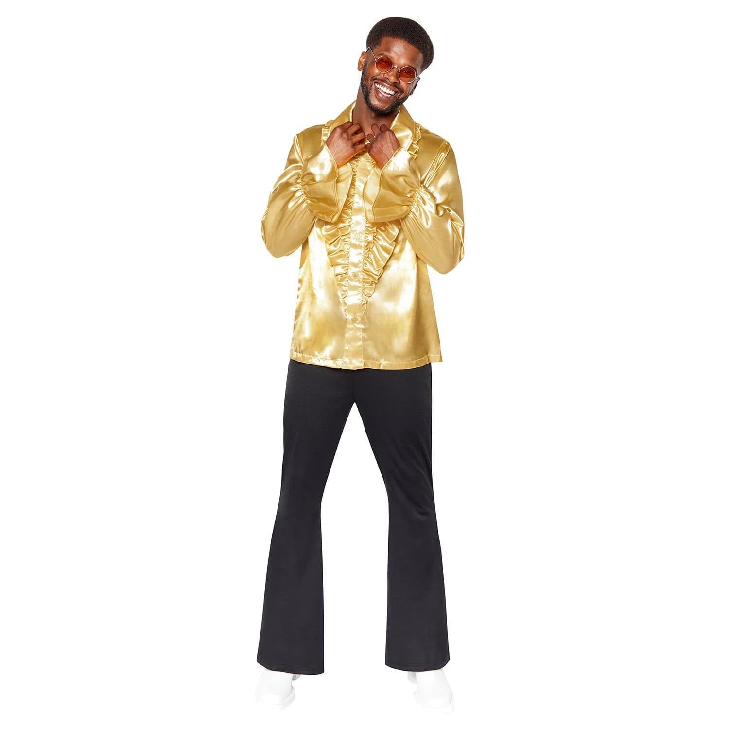 Mens Gold Retro Ruffle Satin Shirt