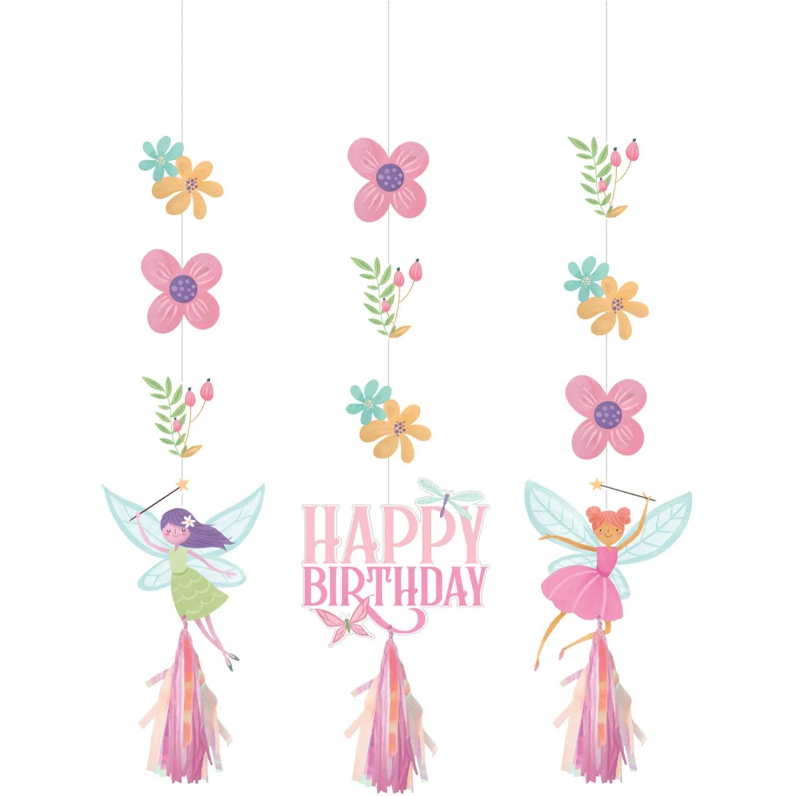 Fairy Forest Happy Birthday Hanging Tassels (91cm) - Pk 3