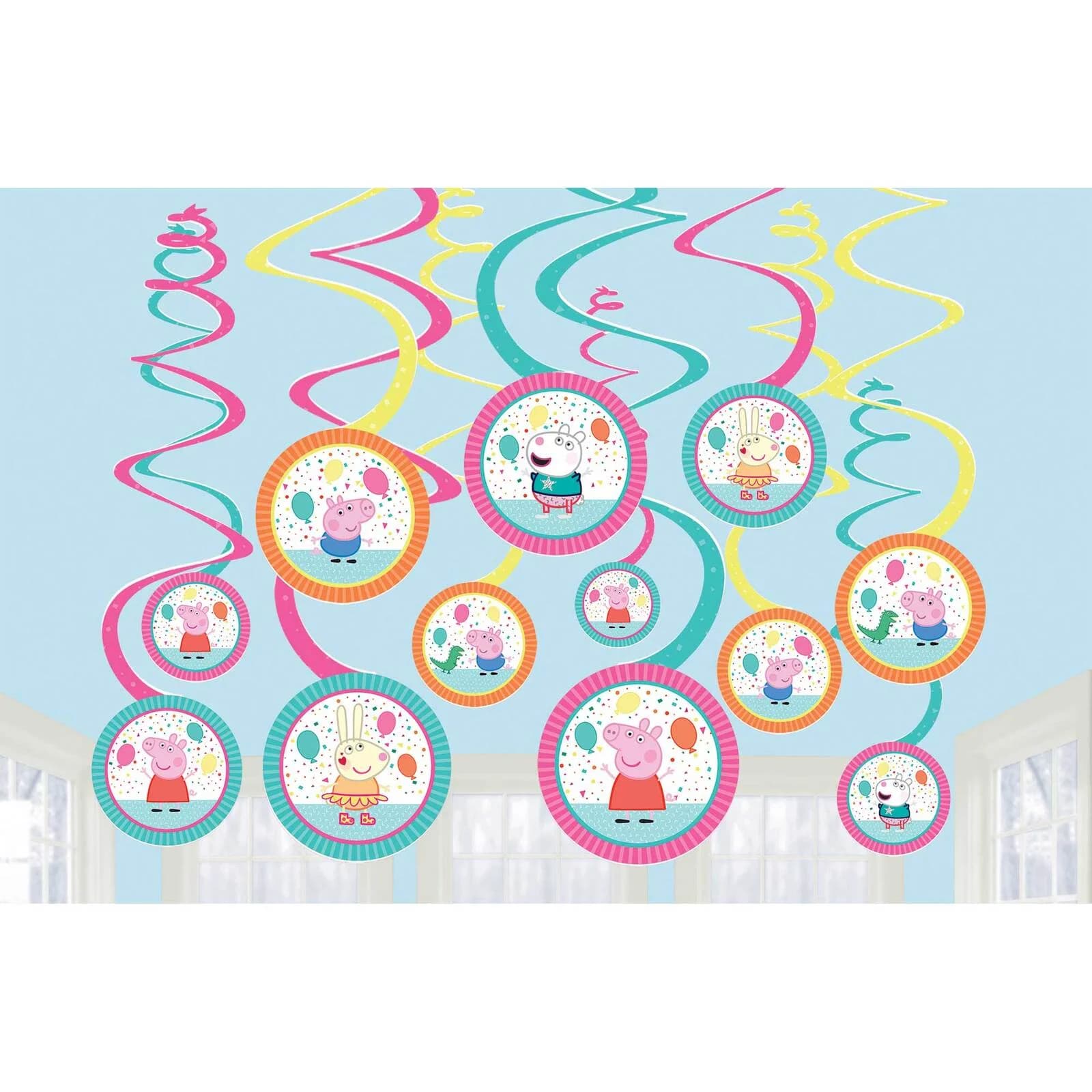 Peppa Pig Party Hanging Whirls - Pk 12