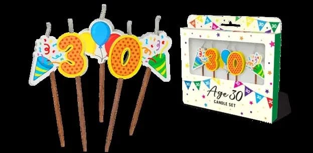 30th Birthday Novelty Candle Pack - Pk 5
