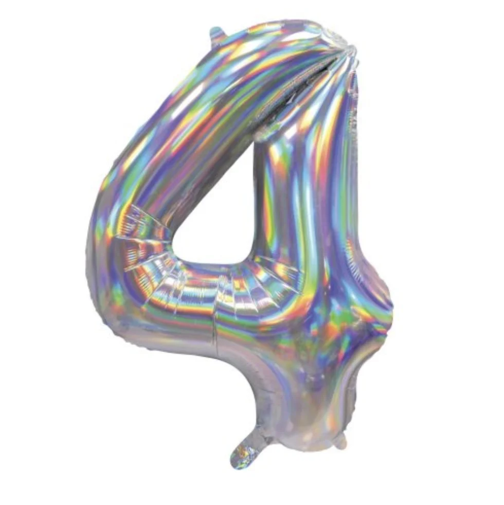 Iridescent Silver Number 4 Foil Balloon (86cm)