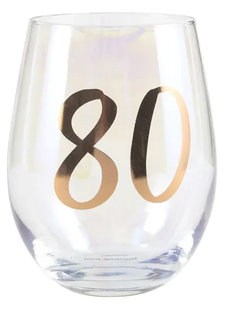 80th Birthday Rainbow Stemless Wine Glass (12 cm) - Pk 1