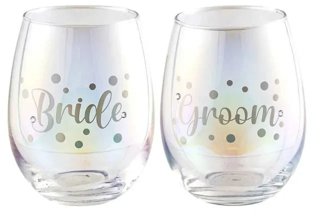 Bride & Groom Stemless Glasses – Set Of 2
