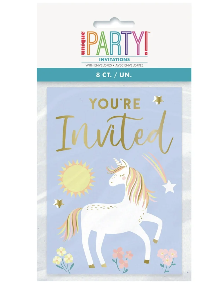 Pastel Unicorn Invitations (12.7x17.8cm) – Pk 8
