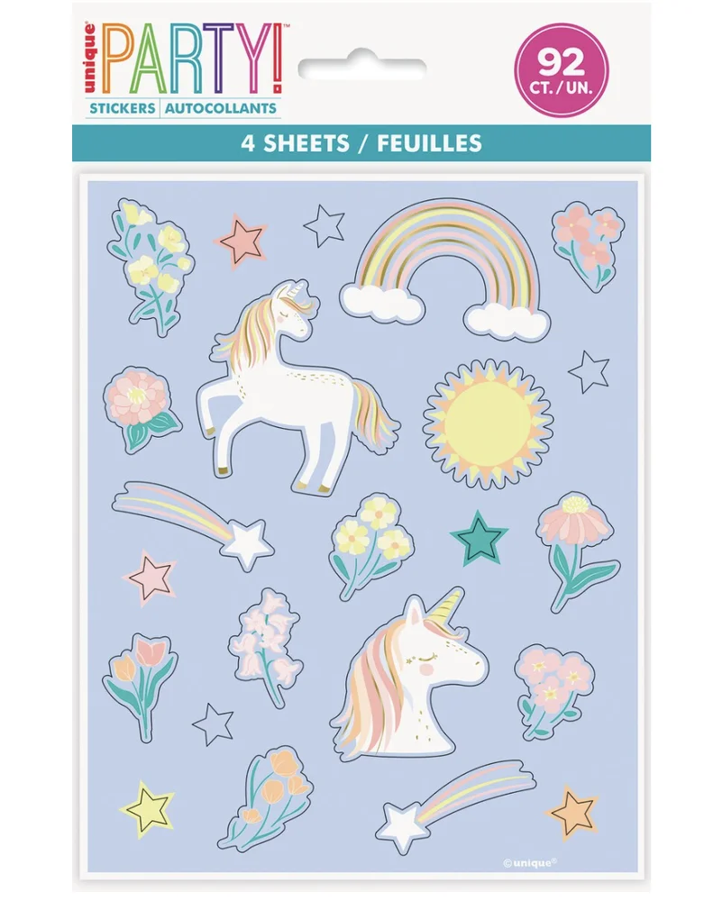 Unicorn Sticker Sheets –Pk4