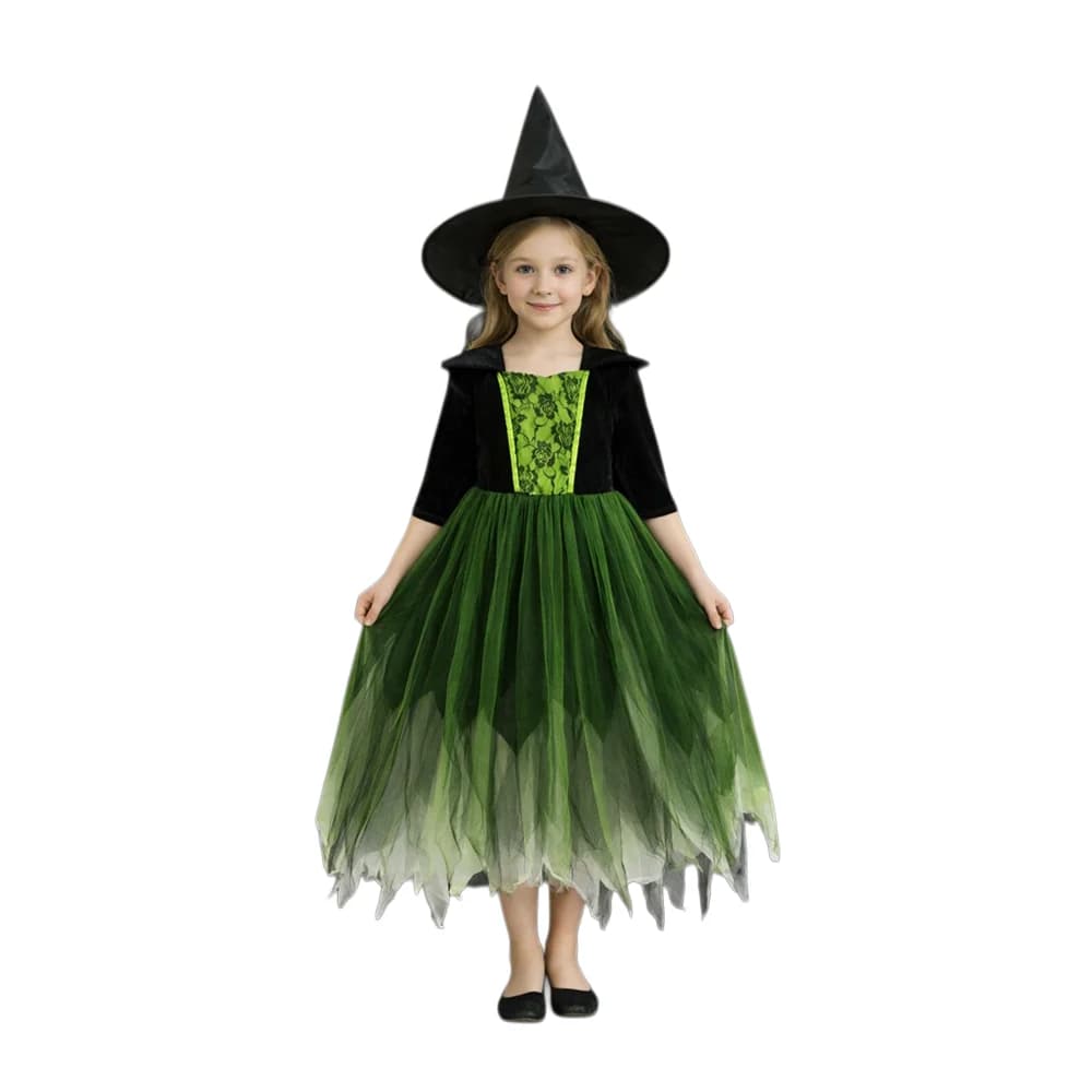 Kids Green Witch Costume with Hat