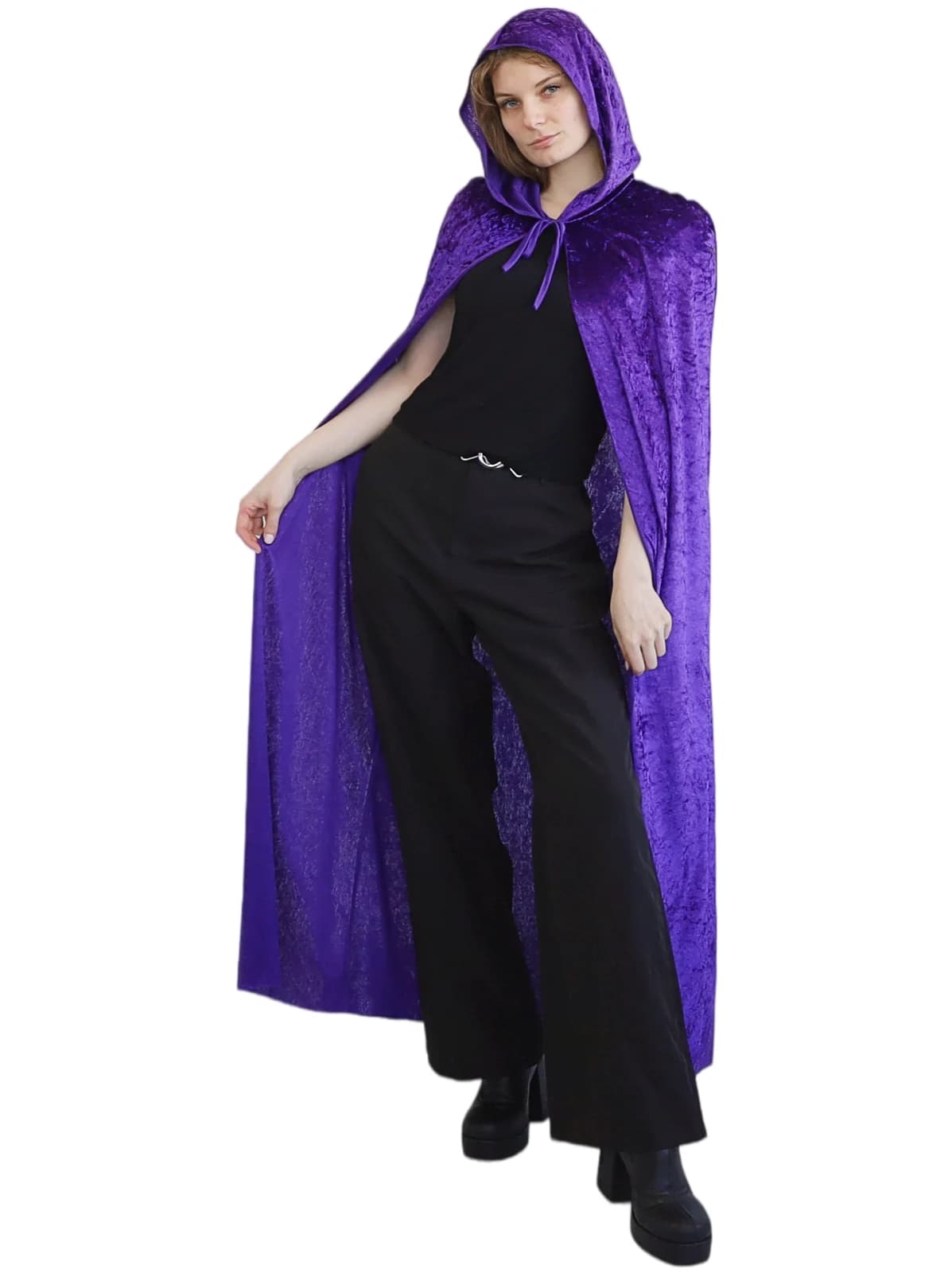 Adults Purple Hooded Velvet Cape