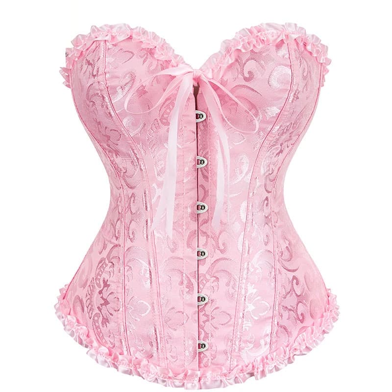 Adults Pink Ruffle Trim Overbust Corset
