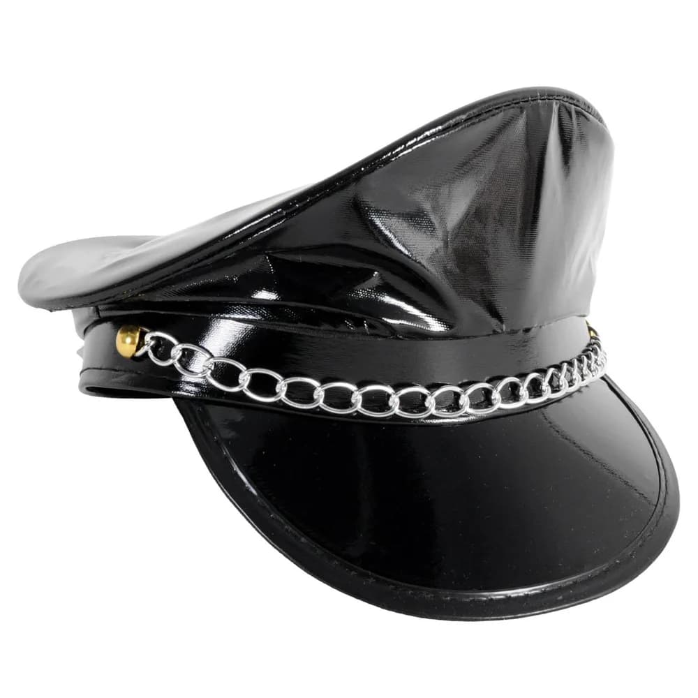 Black Biker Cap with Chain