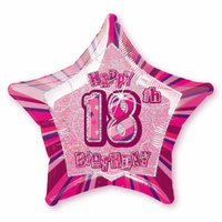 18th Birthday Star - Foil Balloon 50cm (Pink Glitz)