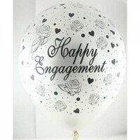 12" Pearl White Happy Engagement Printed Balloons - Pk50