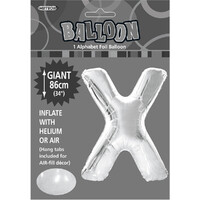 Letter X Silver 34" Foil Balloon