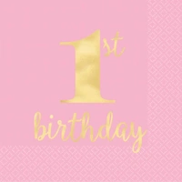 1st Birthday Pink Lunch Napkins - Pk 16