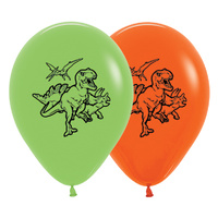12" Lime Green & Orange Dinosaur Latex Balloons - Pk 25
