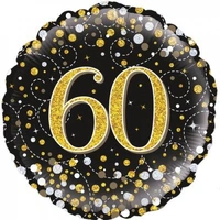 18" Sparkling Fizz Black & Gold "60" Foil Balloon