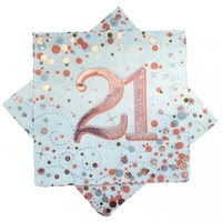 Sparkling Fizz Rose Gold "21" Napkins - Pk 16