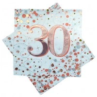 Sparkling Fizz Rose Gold "30" Napkins - Pk 16