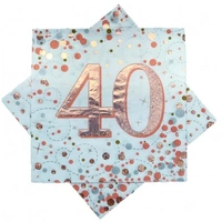 Sparkling Fizz Rose Gold "40" Napkins - Pk 16