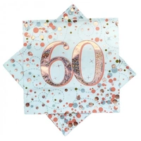 Sparkling Fizz Rose Gold "60" Napkins - Pk 16