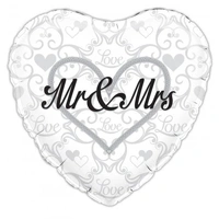 Mr & Mrs Silver Filigree 18" Foil Balloon