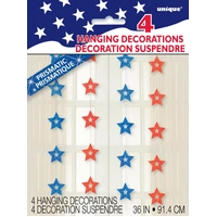 Red & Blue Stars Hanging Strands - Pk 4