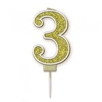 Sparkling Fizz Gold #3 Numeral Candle (7.5cm)