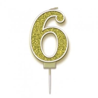 Sparkling Fizz Gold #6 Numeral Candle (7.5cm)