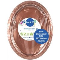 Reusable Rose Gold Plastic Oval Plates (315 x 245 mm) - Pk 20