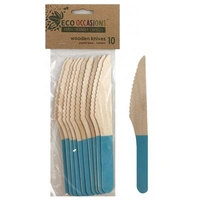 Light Blue Handle Wooden Knife - Pk 10*