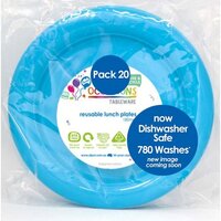 Reusable Azure Blue Plastic Lunch Plates (180 mm) - Pk 20
