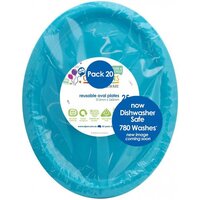 Reusable Azure Blue Plastic Oval Plates (315 x 245 mm) - Pk 20