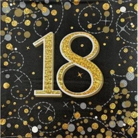 "18 Black/Gold Sparkling Fizz Napkins - Pk 16