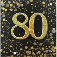 "80" Black/Gold Sparkling Fizz Napkins - Pk 16