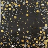 Black & Gold Sparkling Fizz Napkins - Pk 16