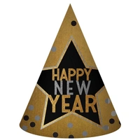 "Happy New Year" Star Black, Gold & Silver Party Hat