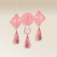 Blush Pink Wedding Paper Honeycomb Hanging Decorations - Pk 3