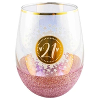 "21" Pink Glitterati Stemless Wine Glass