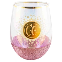 "60" Pink Glitterati Stemless Wine Glass