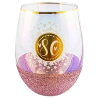 "80" Pink Glitterati Stemless Wine Glass