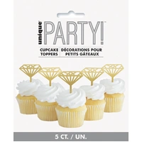 Gold Diamond Cupcake Toppers - Pk 5