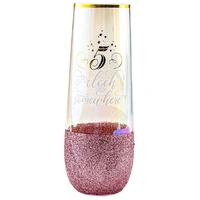 It's 5 O'clock Somewhere Pink Glitterati Stemless Champagne Glass