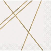 White & Gold Geometric Paper Napkins - Pk 16