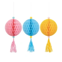 Pastel Tasseled Paper Honeycomb Hanging Decorations - Pk 3