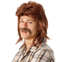 Brown 80s Mullet Wig & Fake Mo'