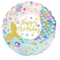 Happy Birthday Shimmer Mermaid Round Foil Balloon (18in.)