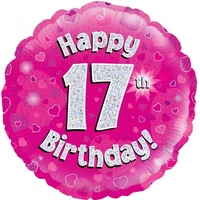 17th Birthday Holo Pink Round Foil Balloon (18in.)