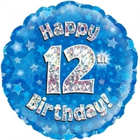 12th Birthday Holo Blue Round Foil Balloon (18in.)